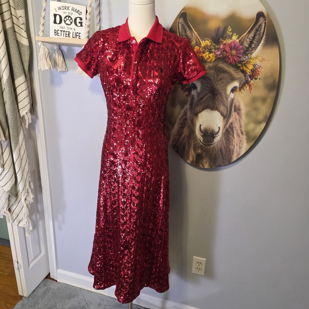 Polo Ralph Lauren Sequined Cocktail Dress Size S Party Glam Lux Holiday Elegant